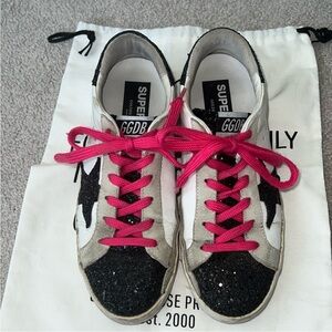 Golden Goose Superstar glitter low top sneaker Black White Ice Hot Pink laces 8